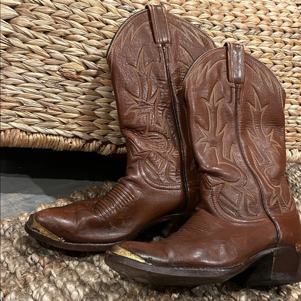 Vintage Tony Lama Women Western Gold Toe Cap Cowboy Boots